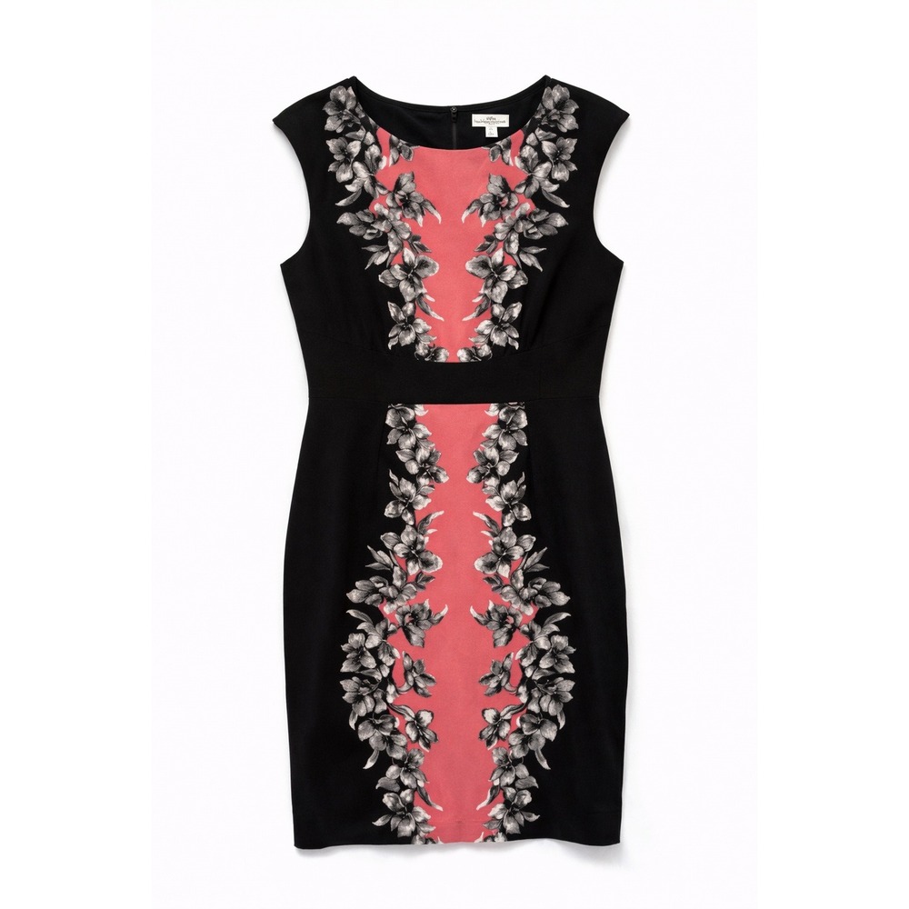 New‎ York & Company Sheath Dress 6 Black Modern Floral Cocktail Bodycon Stretch